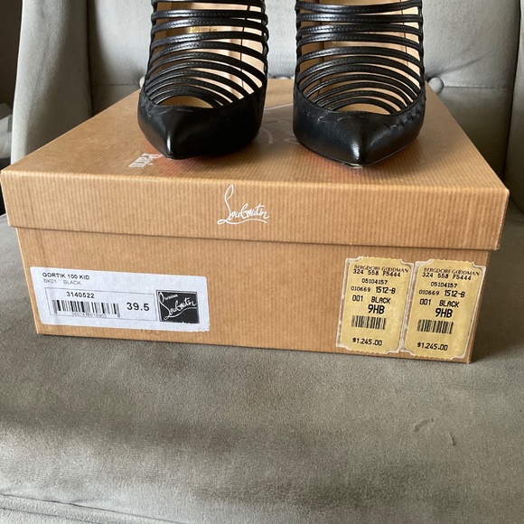 Christian Louboutin Black Leather Gortik 100 Booties Size 39.5 Caged Pump Kid - Picture 2 of 15